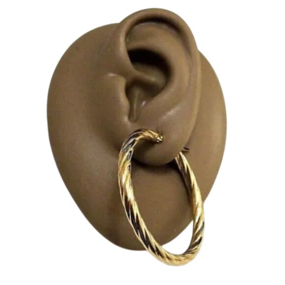 Swirl Rib Line Hoop Pierced Post Stud Earrings Gold Tone 1 1/2" 42mm Large Round - Picture 1 of 6